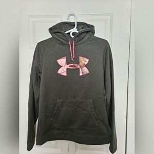 Under Armour dark green Hoodie with Pink Logo